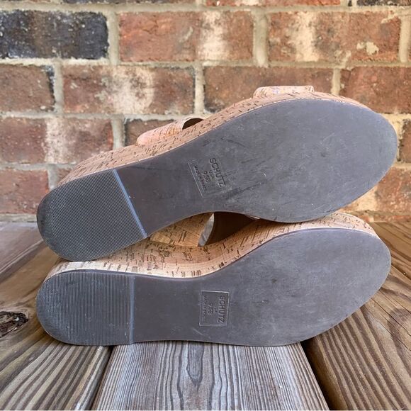 Schutz Shoes 9.5 Frankia Boho Cork Wedge Heel Open Toe Strappy Platform Sandals - Picture 8 of 10
